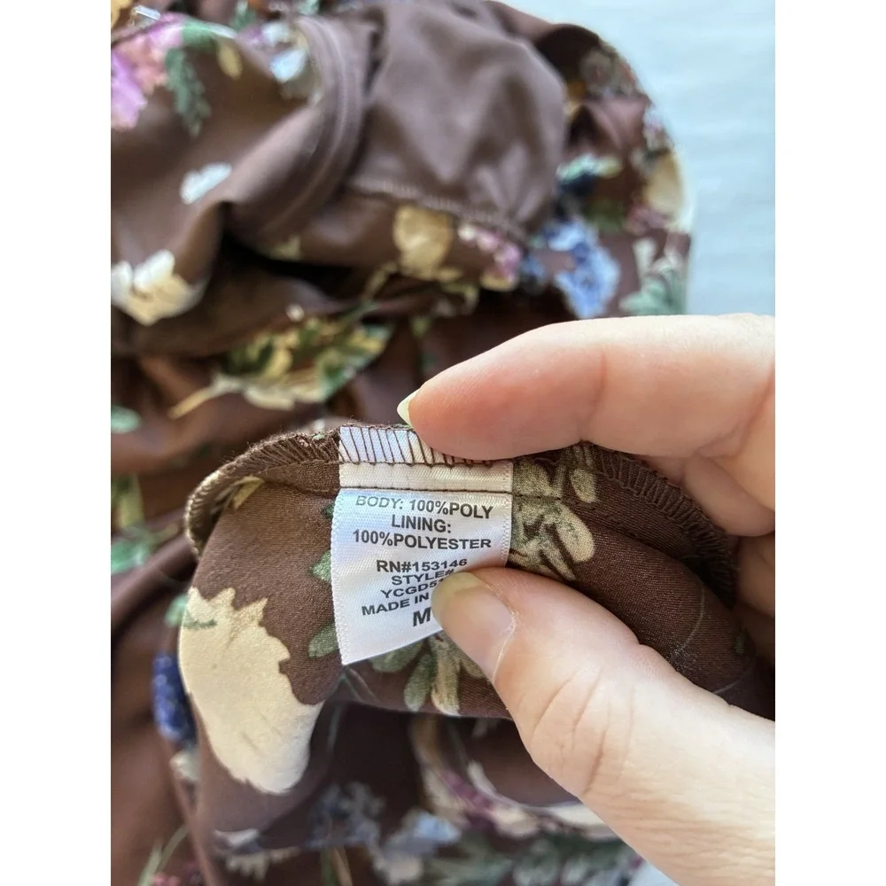 Good Luck Gem Slip Maxi Dress With Black Lace Sz M Brown Floral Y2K Dark Fairy - Picture 9 of 12